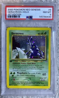 Pokemon TCG Heracross Neo Genesis Holo Card 6/111 1st Edition PSA 8 NM-MT 2000 - Image 1