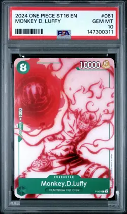 PSA 10 One Piece Monkey D. Luffy P-061 STARTER DECK ST16-GREEN UTA 061 GEM MINT - Image 1