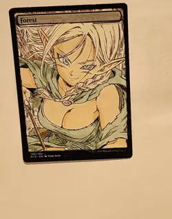 Hand Painted Altered Art Mtg land card Anime girl forest elf - Image 1