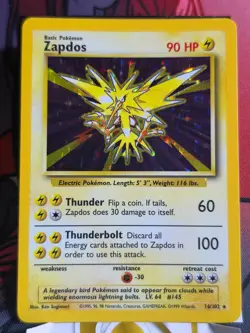 Zapdos 16/102 Holo Rare Base Set Unlimited Pokemon Lightly Played - Image 1