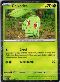 Chikorita (Cosmos Holo) 008/217 Miscellaneous Cards & Products Pokemon Holo NM - Image 1
