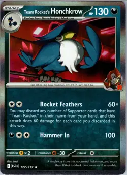 Team Rocket's Honchkrow 127/217 Rare Ascended Heroes Pokemon Holo Near Mint - Image 1