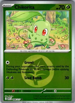 Chikorita (Energy Symbol Pattern) 008/217 ASC Pokemon Reverse Holo NM - Image 1