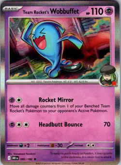 Team Rocket's Wobbuffet 082 Destined Rivals Rare Pokemon Holo Near Mint - Image 1