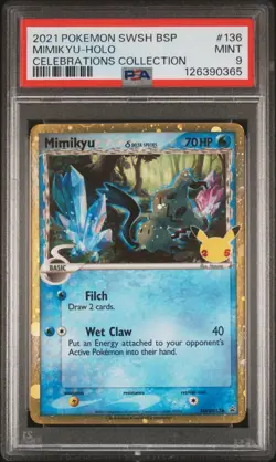 2021 POKEMON SWSH BLACK STAR PROMO CELEBRATIONS COLL #136 MIMIKYU-HOLO PSA 9 - Image 1