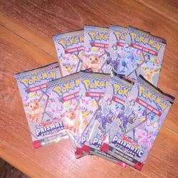 9 Pokemon TCG Prismatic Evolutions Booster Pack Lot 9 (10 Cards Each) English - Image 1