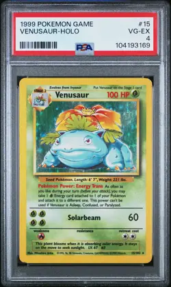1999 POKEMON BASE SET UNLIMITED #15 VENUSAUR-HOLO PSA 4 - Image 1