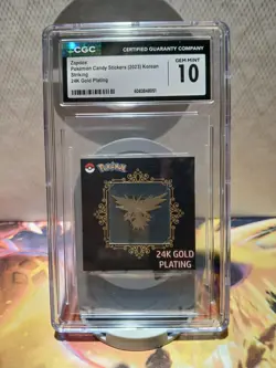 CGC 10 Zapdos Pokemon Candy Stickers 2023 Korean 24k Gold Plating - Image 1