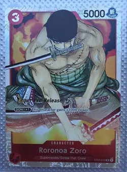 One Piece ST01-013 Super Pre Release Roronoa Zoro ENG NM - Image 1
