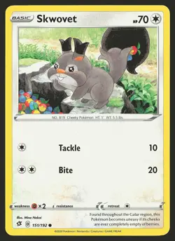 SWSH02: Rebel Clash Skwovet #151/192 Common Pokemon Card - Image 1