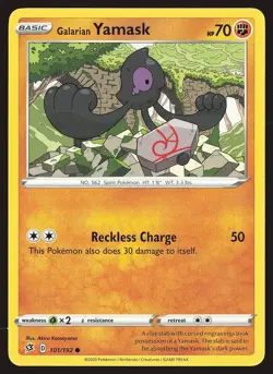 SWSH02: Rebel Clash Galarian Yamask #101/192 Common Pokemon Card - Image 1
