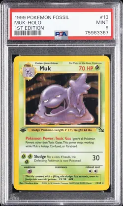 1999 POKEMON FOSSIL 1ST EDITION #13 MUK-HOLO PSA 9 - Image 1