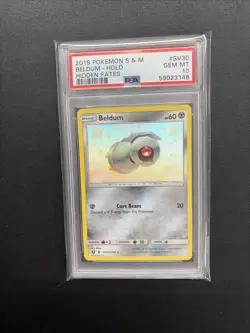 POKEMON BELDUM 2019 SUN & MOON HIDDEN FATES #SV30 HOLO PSA 10 - Image 1