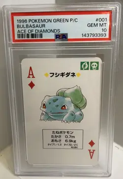 1996 POKEMON GREEN VERSION PLAYING CARDS ACE OF DIAMONDS #001 BULBASAUR PSA 10! - Image 1