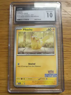 Pokemon TCG Pikachu 214 Black Star Promo Illustrator Contest 2024 Winner CGC 10 - Image 1