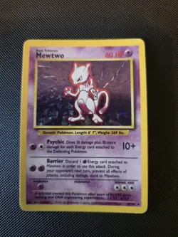 Pokemon TCG Mewtwo 10/102 Base Set Unlimited Holo Rare WOTC Vintage MP - Image 1