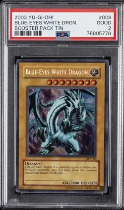 2003 YU-GI-OH! BOOSTER PACK TIN #009 BLUE-EYES WHITE DRAGON PSA 2 - Image 1