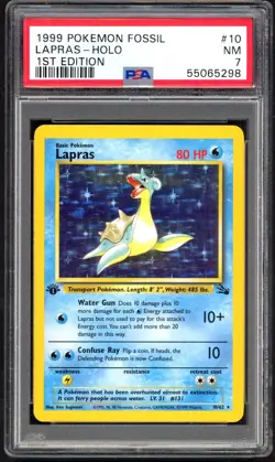 Pokemon Card - PSA 7 1st Edition Lapras 10/62 - Fossil Set Holo - NM - Image 1