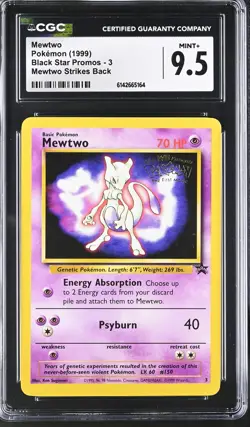 CGC 9.5 MINT+ Mewtwo 3 Black Star Promos Strikes Back Pokemon Card - Image 1