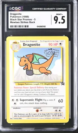 CGC 9.5 MINT+ Dragonite 5 Black Star Promos Mewtwo Strikes Back Pokemon Card - Image 1