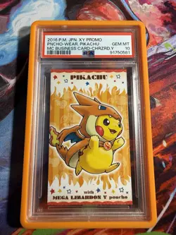 2016 POKEMON JPN PIKACHU PONCHO MEGA CAMPAIGN BUSINESS CARD PSA 10 RARE POP 136 - Image 1