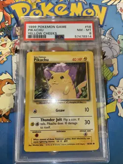 PSA 8 Pikachu #58/102 Base Set Pokemon Card Yellow Cheeks Unlimited - Image 1