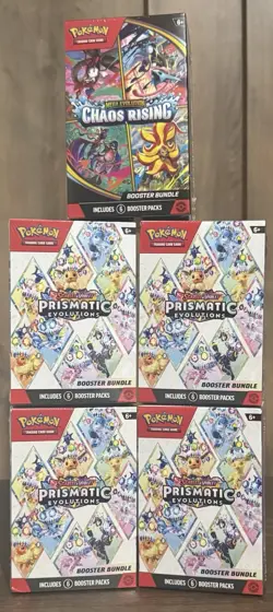 Pokemon TCG Booster Bundle Box 5 Lot - 4 Prismatic Evolutions + 1 Chaos Rising - Image 1