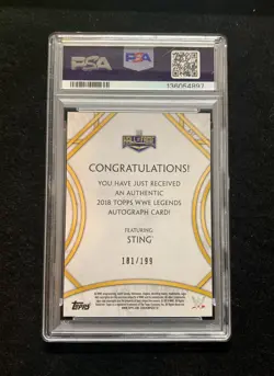 2018 TOPPS WWE STING HALL OF FAME Autograph On Card Auto 181/199 PSA 10 Gem Mint - Image 2
