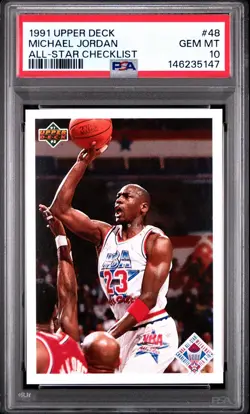 1991 Upper Deck #48 Michael Jordan All-Star Checklist PSA 10 Gem Mint - Image 1