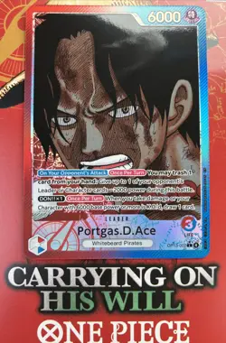 One Piece Carrying On His Will Portgas D. Ace Leader Alt Art #OP13-002 NM - Image 2