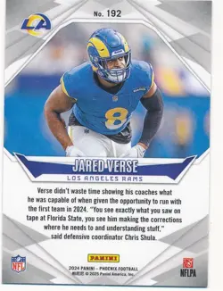 JARED VERSE 2020 PANINI PHOENIX PURPLE #192 RC ROOKIE LOS ANGELES RAMS MINT - Image 2
