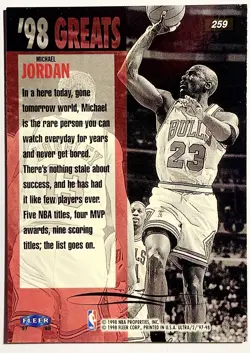 Michael Jordan ‘1998 Fleer Ultra Gold ‘98 Greats # 259 Chicago Bulls - Image 2