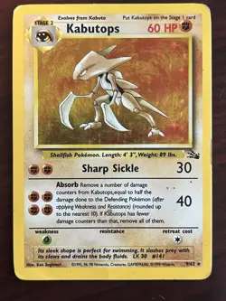 Kabutops 9/62 Fossil Set Rare Holo Vintage Pokemon TCG Card Damaged - Image 1