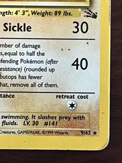 Kabutops 9/62 Fossil Set Rare Holo Vintage Pokemon TCG Card Damaged - Image 5