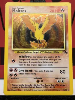 Moltres 12/62 Fossil Holo Rare 1999 WOTC Pokemon Card - Image 3