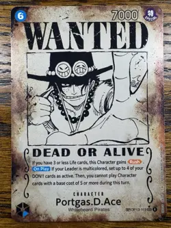 One Piece Card Game Portgas D Ace Misprint Wanted Poster OP13 Error Pre Errata - Image 1