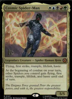 MTG Magic the Gathering Spider-Man Mythic Foil 127 Cosmic Spider-Man Promo Stamp - Image 1