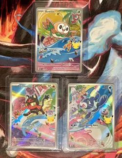 First Partner Series 1 Gen 7 Rowlet, Kitten Popplio Pokemon 3 Card Lot IR Promo - Image 1
