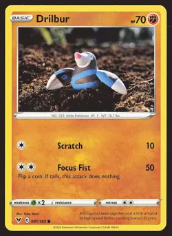 SWSH04: Vivid Voltage Drilbur #091/185 Common Pokemon Card - Image 1