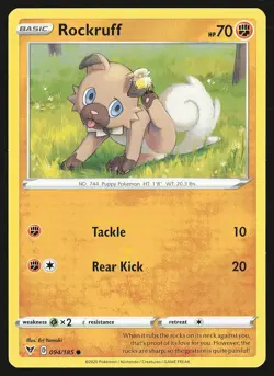 SWSH04: Vivid Voltage Rockruff #094/185 Common Pokemon Card - Image 1