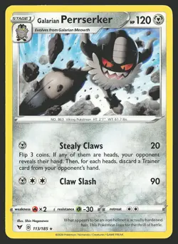 SWSH04: Vivid Voltage Galarian Perrserker #113/185 Rare Pokemon Card - Image 1