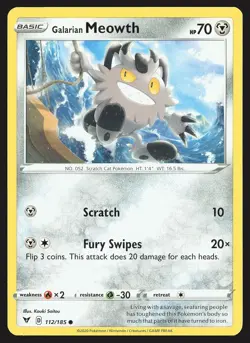 SWSH04: Vivid Voltage Galarian Meowth #112/185 Common Pokemon Card - Image 1