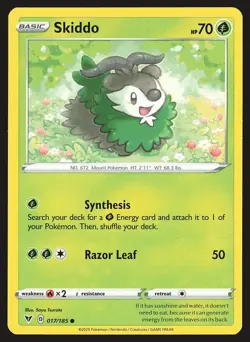 SWSH04: Vivid Voltage Skiddo #017/185 Common Pokemon Card - Image 1