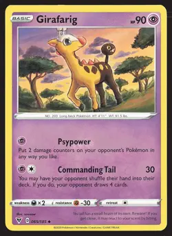 SWSH04: Vivid Voltage Girafarig #065/185 Uncommon Pokemon Card - Image 1