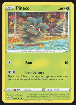 SWSH04: Vivid Voltage Pineco #008/185 Common Pokemon Card - Image 1