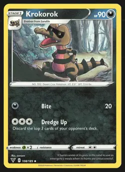 SWSH04: Vivid Voltage Krokorok #108/185 Uncommon Pokemon Card - Image 1