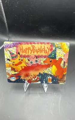 Rare Pokemon Charmander Prism Vending Machine Sticker Card Happy Birthday Holo - Image 1