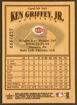 Ken Griffey Jr 2003 Fleer #103 Splendid Splinters /499 Cincinnati Reds - Image 2