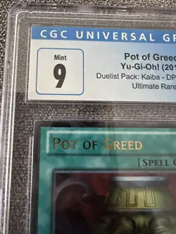 YuGiOh Pot of Greed ULTIMATE RARE cgc 9 MINT Duelist Pack Kaiba DPKB-EN029 2010 - Image 2