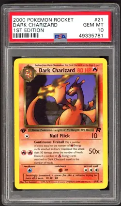 Pokemon Card - PSA 10 1st Edition Charizard 21/82 - Team Rocket - GEM MT - PSA10 - Image 1